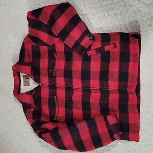 Legendary Whitetails black/red wool, sherpa lining zip jacket. Men's L